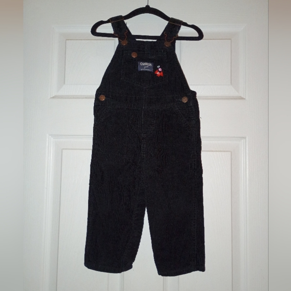 OshKosh B'gosh Toddler Girl Black Corduroy Overalls Size 18 Months